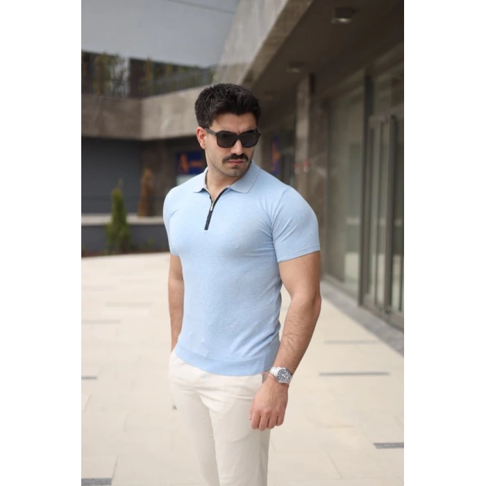 Erkek Polo Yaka Fermuar Detaylı Tişört