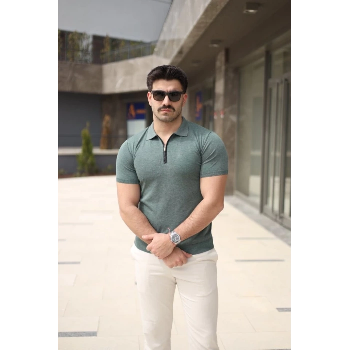 Erkek Polo Yaka Fermuar Detaylı Tişört