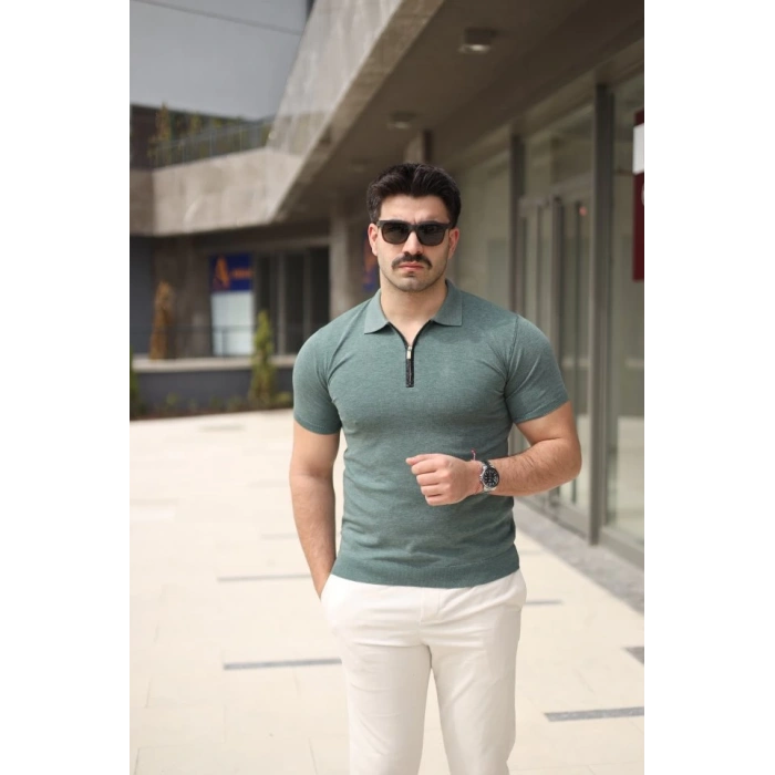 Erkek Polo Yaka Fermuar Detaylı Tişört