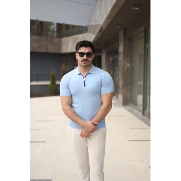 Erkek Polo Yaka Fermuar Detaylı Tişört