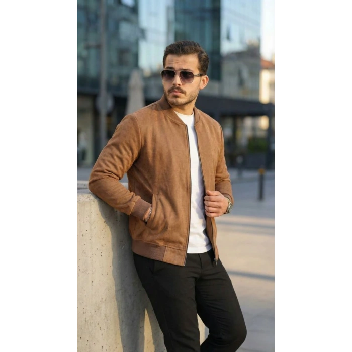Erkek Scuba Süet Kumaş Bomber Hırka