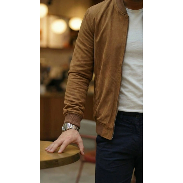 Erkek Scuba Süet Kumaş Bomber Hırka