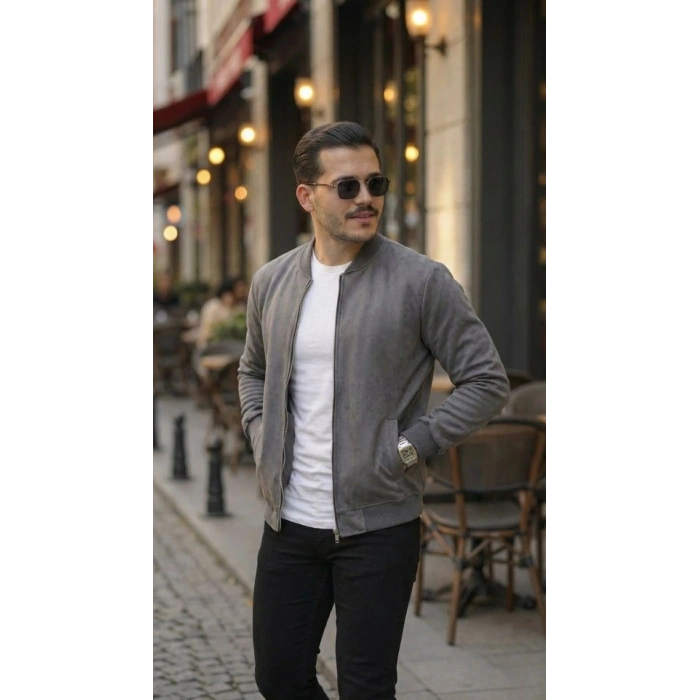 Erkek Scuba Süet Kumaş Bomber Hırka