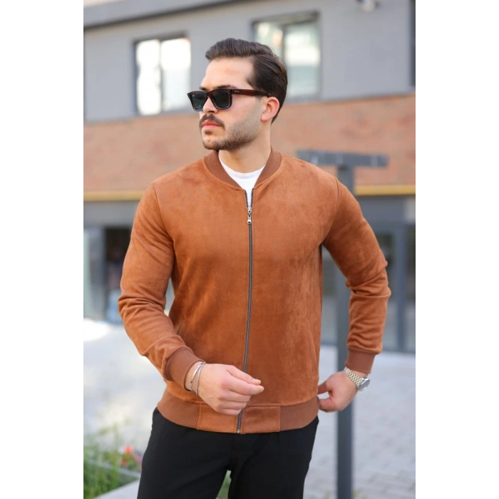 Erkek Scuba Süet Kumaş Bomber Hırka
