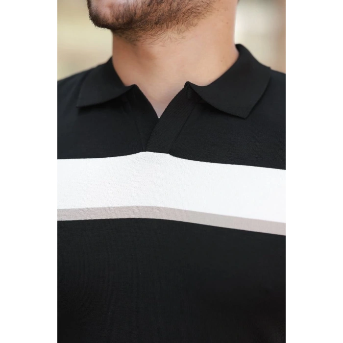 Erkek şerit Desenli Hemşire Yaka Kısa Kollu Tişört