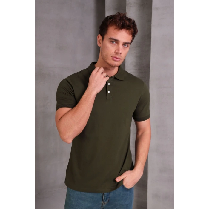 Erkek Slim Fit Pamuklu Yumuşak Doku Nefes Alan Kumaş Yakalı Tişört