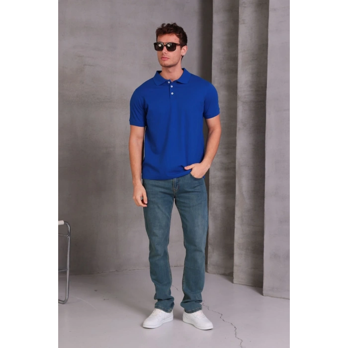 Erkek Slim Fit Pamuklu Yumuşak Doku Nefes Alan Kumaş Yakalı Tişört