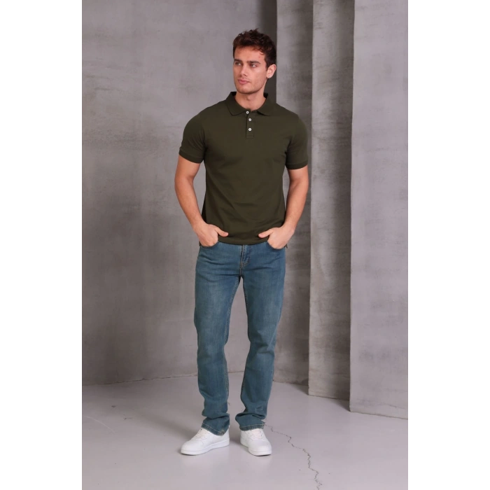 Erkek Slim Fit Pamuklu Yumuşak Doku Nefes Alan Kumaş Yakalı Tişört