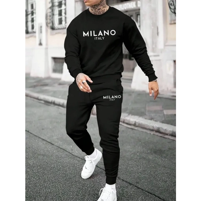 Erkek Uzun Kollu Baskı Detaylı Iki Iplik Takım