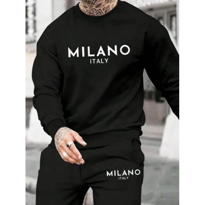 Erkek Uzun Kollu Baskı Detaylı Iki Iplik Takım