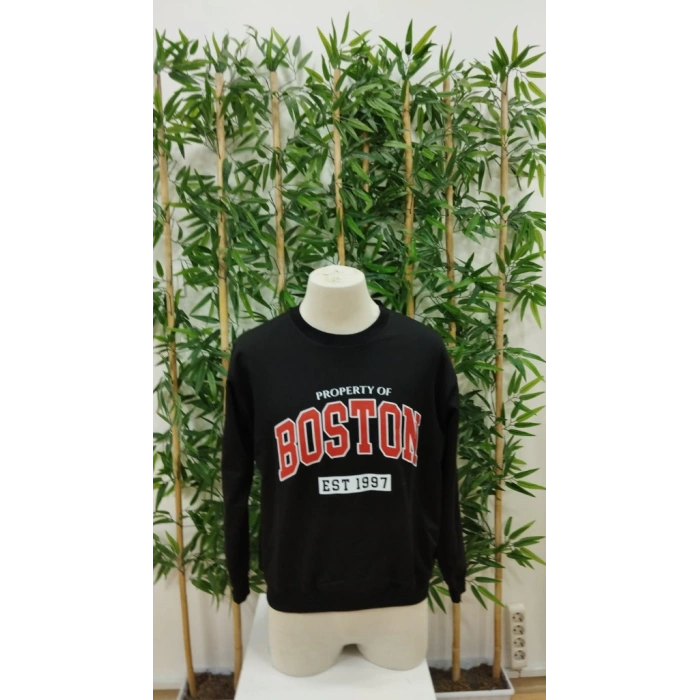 Erkek Uzun Kollu Bisiklet Yaka Boston Yazılı Iki Iplik Sweat
