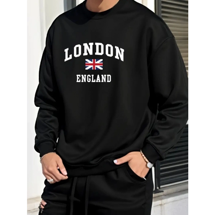 Erkek Uzun Kollu Bisiklet Yaka Yazı Baskılı Iki Iplik Sweat