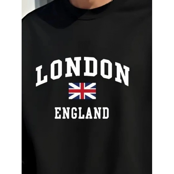 Erkek Uzun Kollu Bisiklet Yaka Yazı Baskılı Iki Iplik Sweat