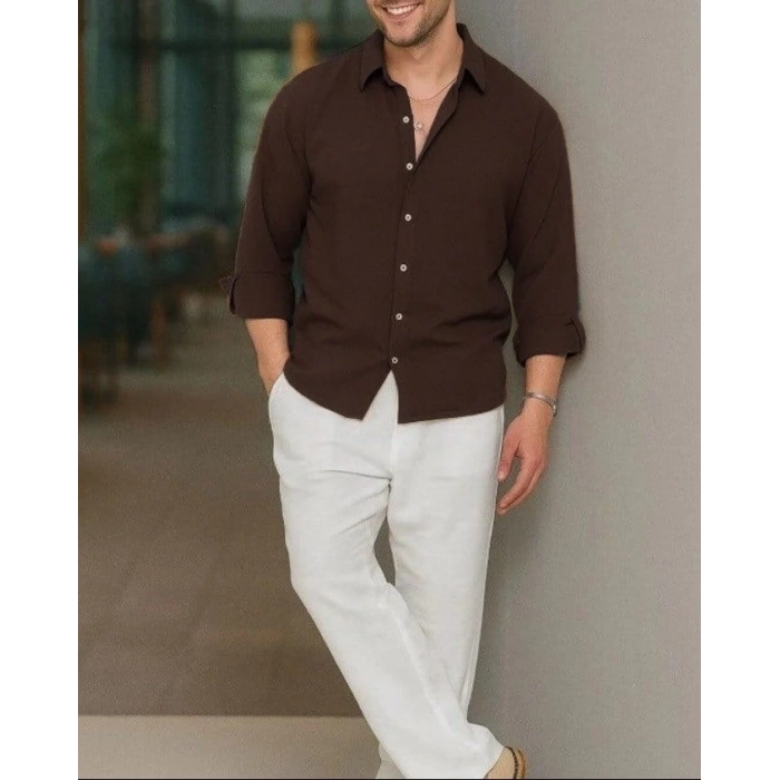 Erkek Uzun Kollu Regular Sofya Keten Gömlek