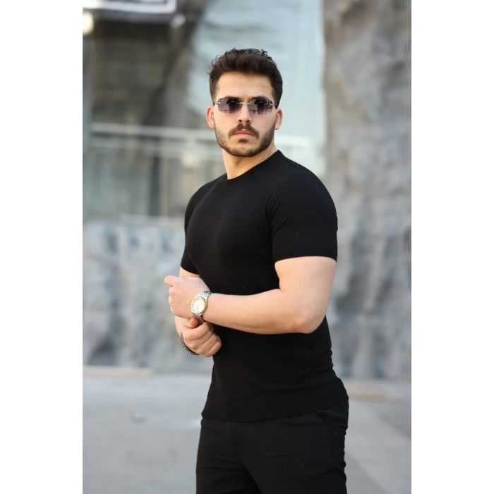 Erkek Viskon Kumaş Bisiklet Yaka Basic Tişört