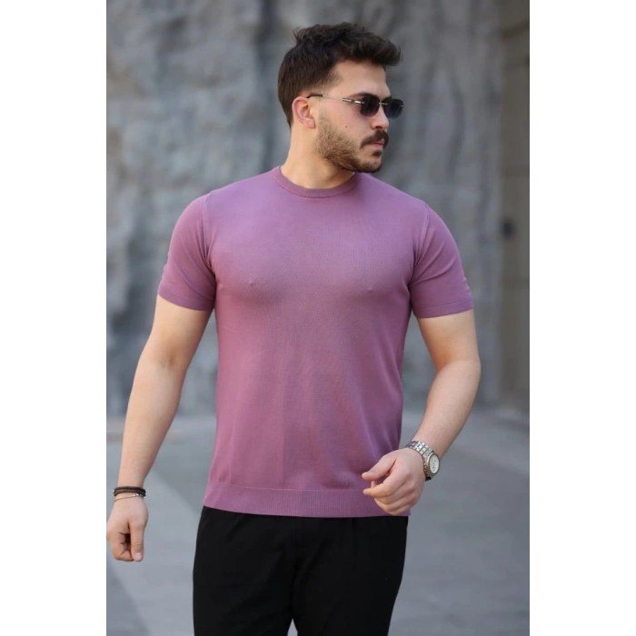 Erkek Viskon Kumaş Bisiklet Yaka Basic Tişört