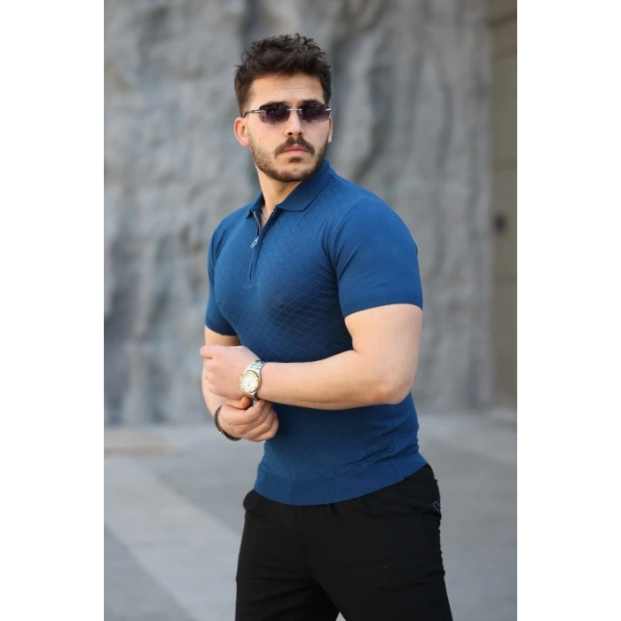 Erkek Viskon Kumaş Polo Yaka Desenli Tişört