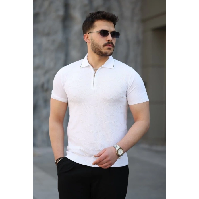 Erkek Viskon Kumaş Polo Yaka Desenli Tişört