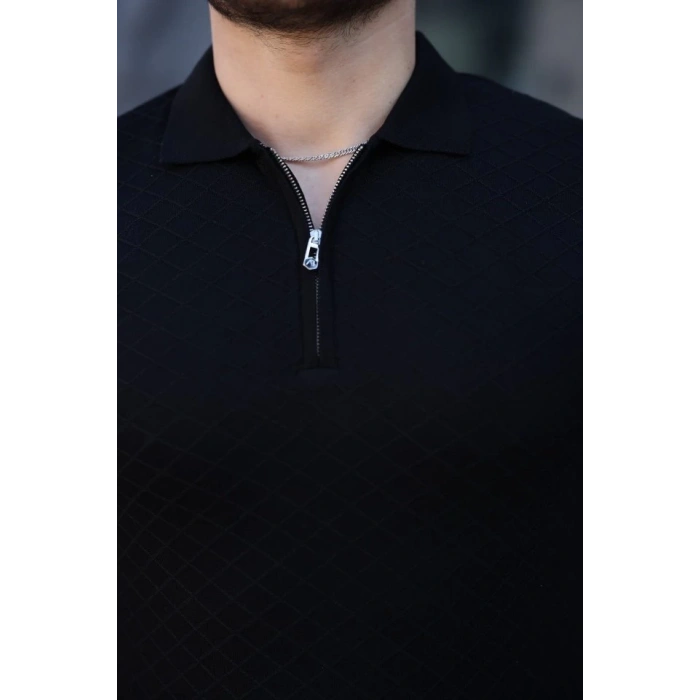 Erkek Viskon Kumaş Polo Yaka Desenli Tişört