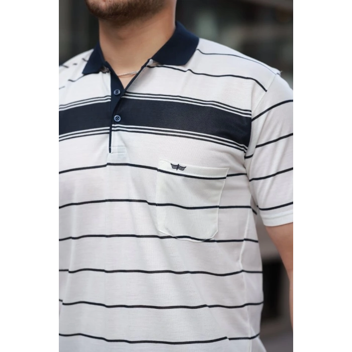 Erkek Yakalı çizgili Kısa Kollu T-shirt
