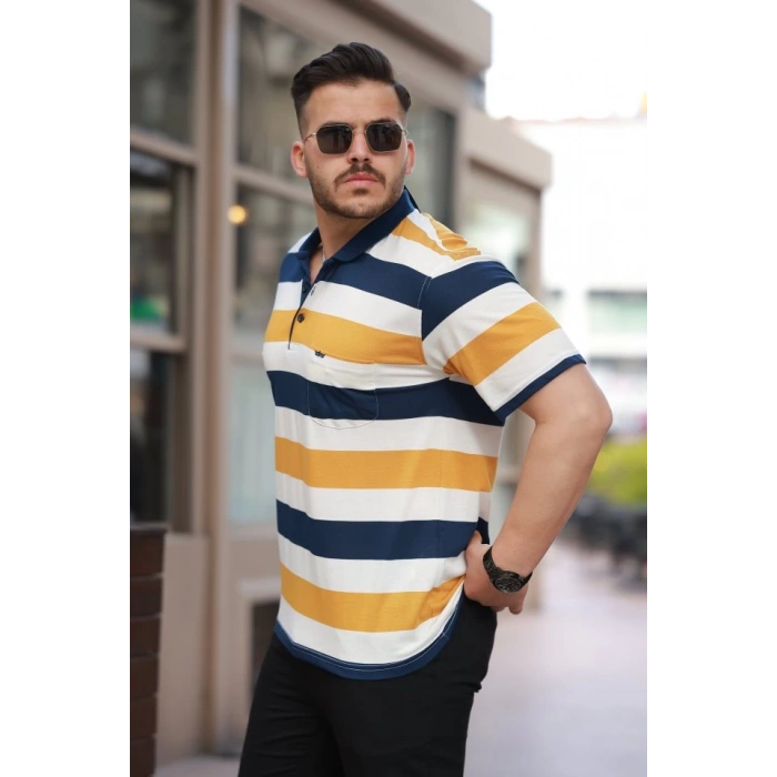 Erkek Yakalı çok Renkli Kısa Kollu T-shirt