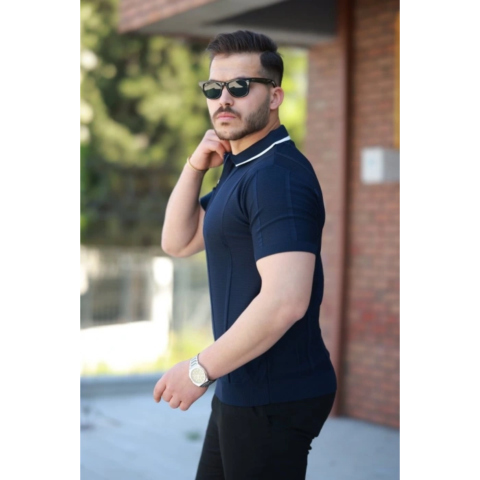 Erkek Yakalı Fermuarlı Kısa Kollu T-shirt