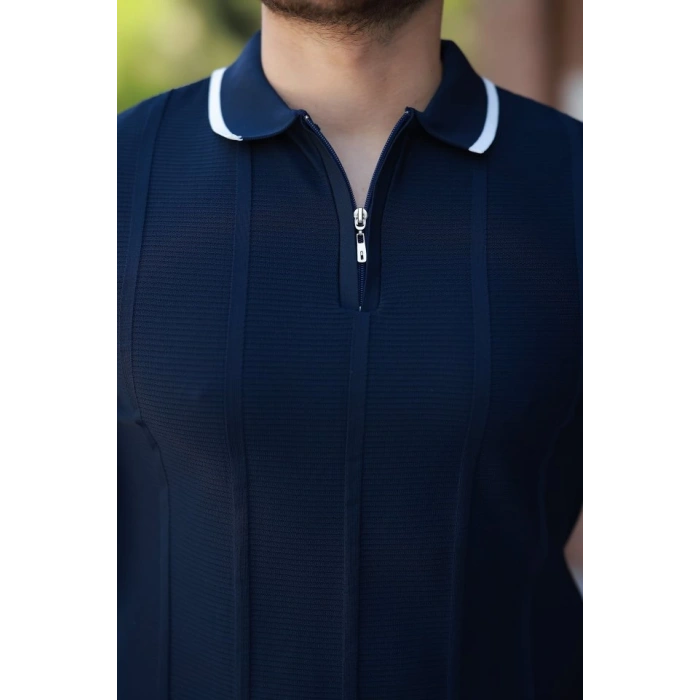 Erkek Yakalı Fermuarlı Kısa Kollu T-shirt