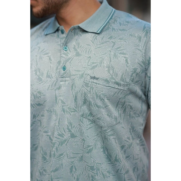 Erkek Yakalı Jakar Baskılı Kısa Kollu T-shirt