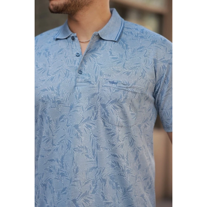 Erkek Yakalı Jakar Baskılı Kısa Kollu T-shirt