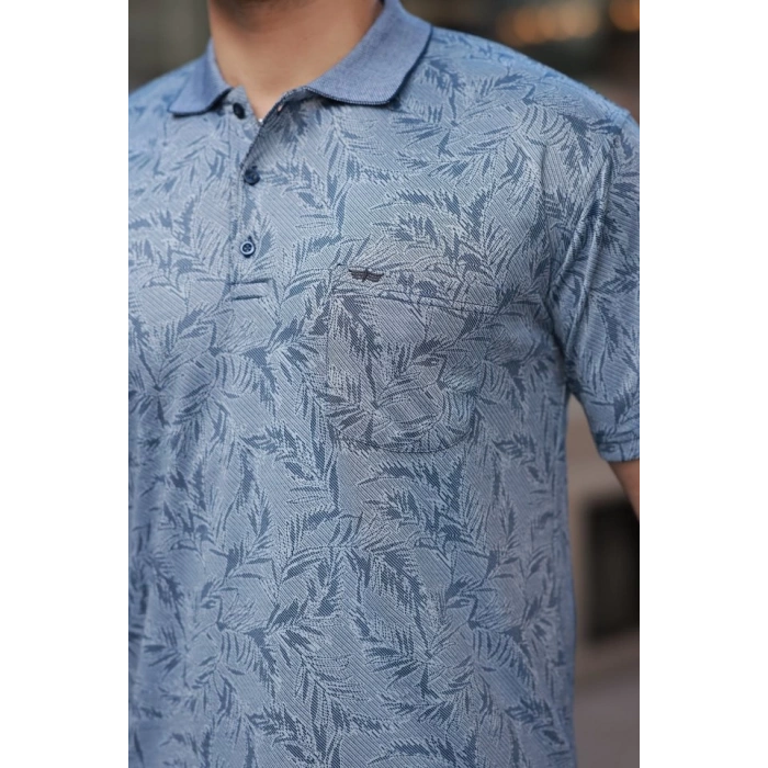 Erkek Yakalı Jakar Baskılı Kısa Kollu T-shirt