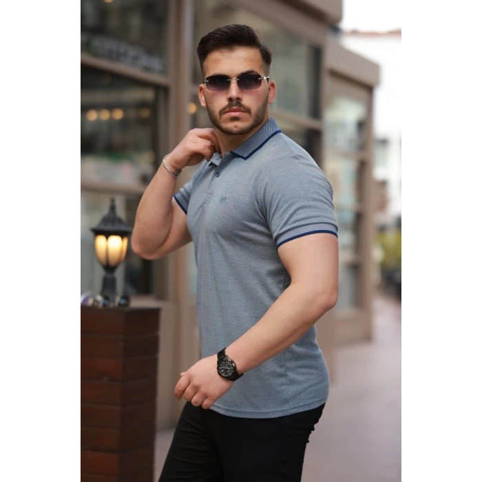 Erkek Yakalı Kagi Kumaş Kısa Kollu T-shirt