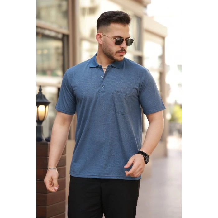 Erkek Yakalı Mini Jakarlı Kısa Kollu T-shirt