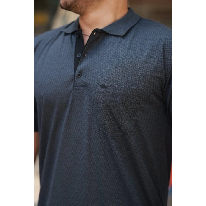 Erkek Yakalı Mini Jakarlı Kısa Kollu T-shirt