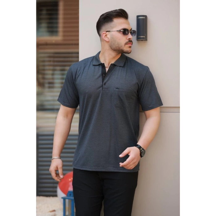 Erkek Yakalı Mini Jakarlı Kısa Kollu T-shirt