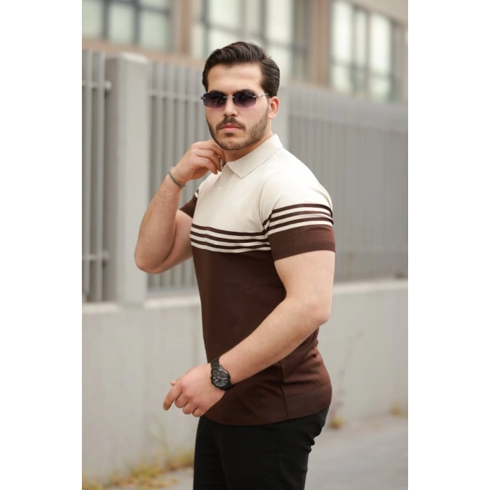 Erkek Yakalı Parça Renk Kısa Kollu T-shirt