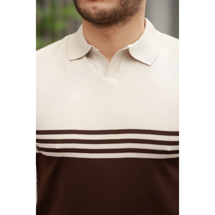 Erkek Yakalı Parça Renk Kısa Kollu T-shirt