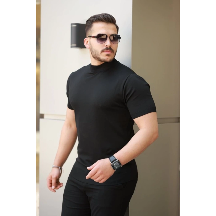 Erkek Yarım Balıkçı Yaka Kısa Kollu Tişört