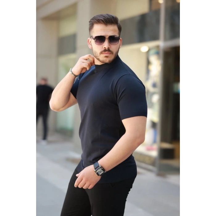 Erkek Yarım Balıkçı Yaka Kısa Kollu Tişört