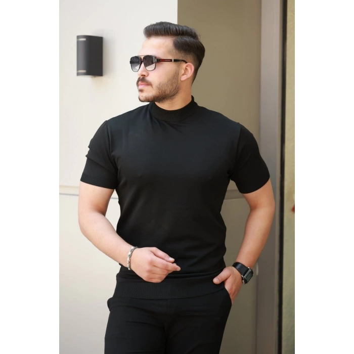 Erkek Yarım Balıkçı Yaka Kısa Kollu Tişört