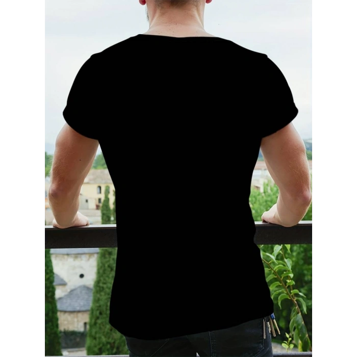Erkekkısa Kollu Yuvarlak Yaka Desenli Viskon T-shirt