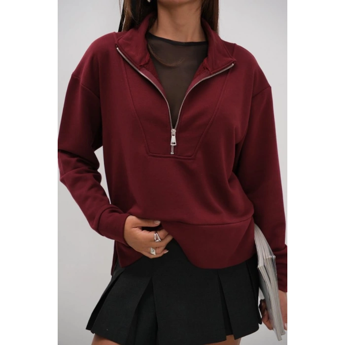 Fermuar Ve Dikiş Detaylı Sweatshirt
