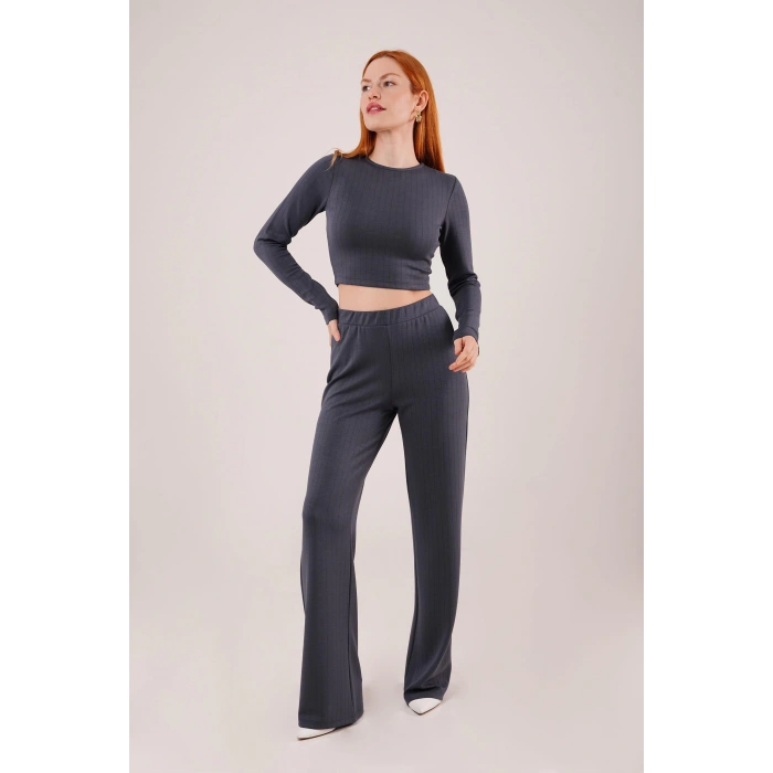 Fitilli Bluz Ve Pantolon Antrasit İkili Takım