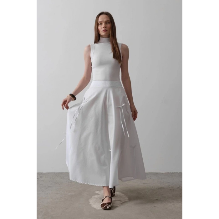 Fiyonk Kloş Etek - Beyaz