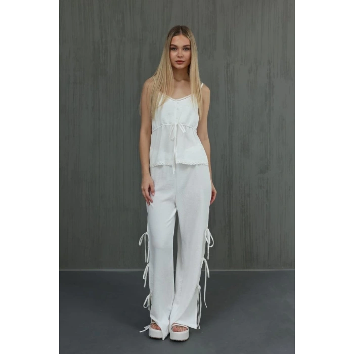 Fiyonklu Bluz Takım - Beyaz