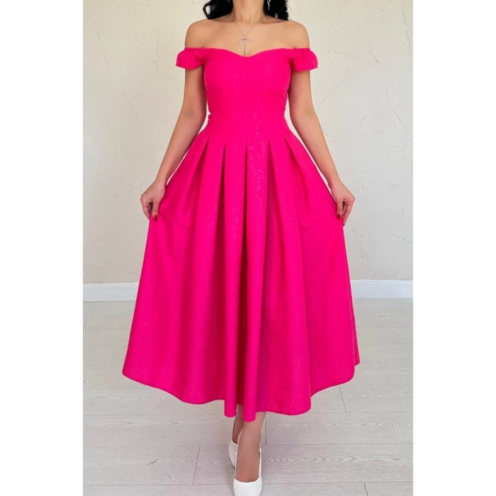 Fuşya Jakarlı Elbise