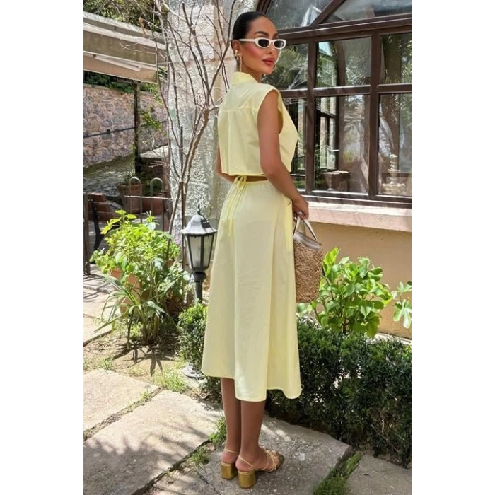 Göbeği Halka Detaylı Midi Boy Elbise 2896