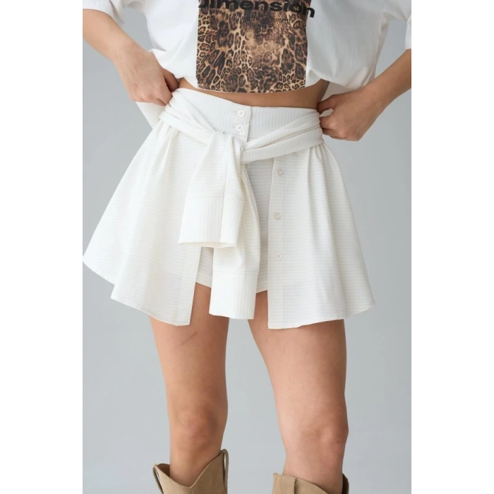 Gömlek Bağlamalı Şort - Krem
