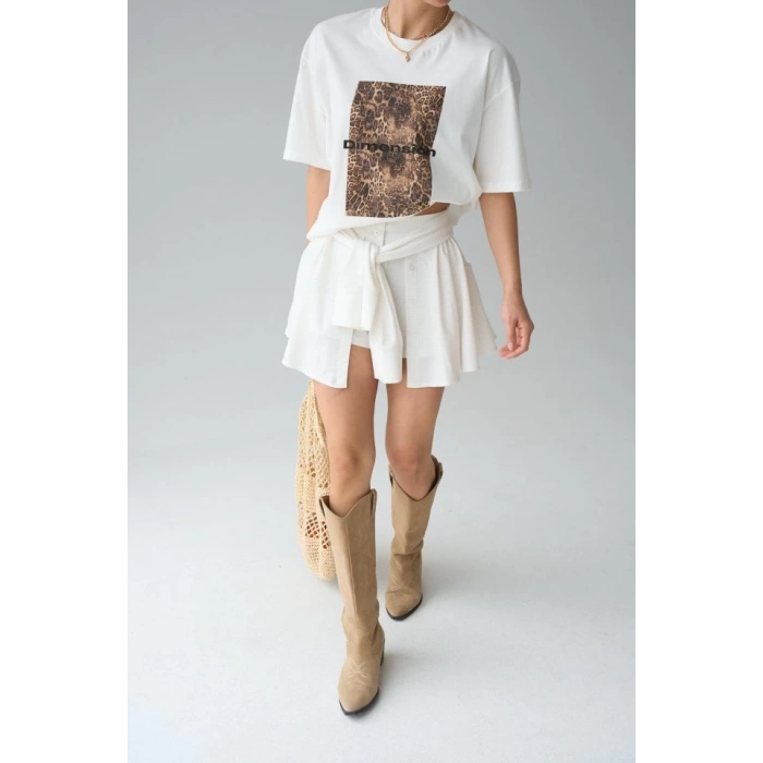 Gömlek Bağlamalı Şort - Krem