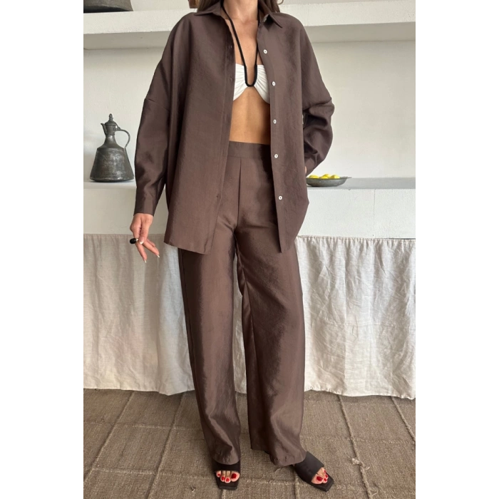 GÖMLEK-PANTOLON TAKIM CUPRA KUMAŞ - Kahverengi