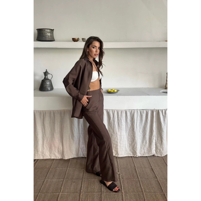 GÖMLEK-PANTOLON TAKIM CUPRA KUMAŞ - Kahverengi